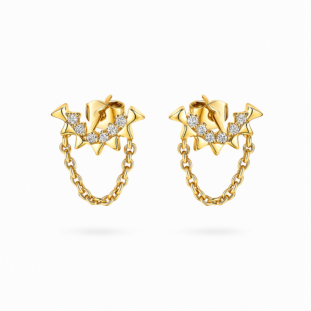 Rose Gold Plated Stud Earrings with Chain Detail, 1.2 cm