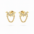 Rose Gold Plated Stud Earrings with Chain Detail, 1.2 cm