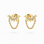 Rose Gold Plated Stud Earrings with Chain Detail, 1.2 cm