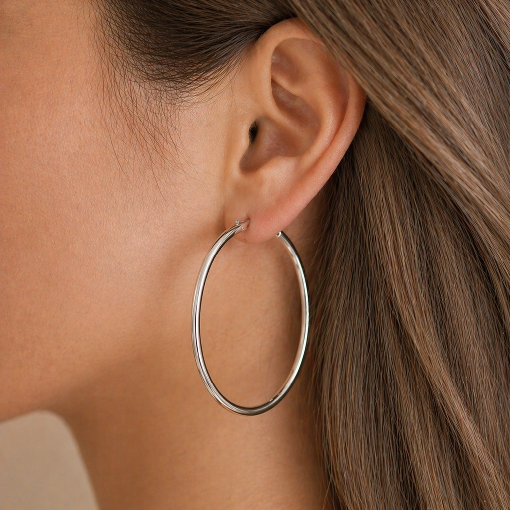 Classic Hoop Earrings – White Gold Plated, 2.5/3/3.5/4.5 см
