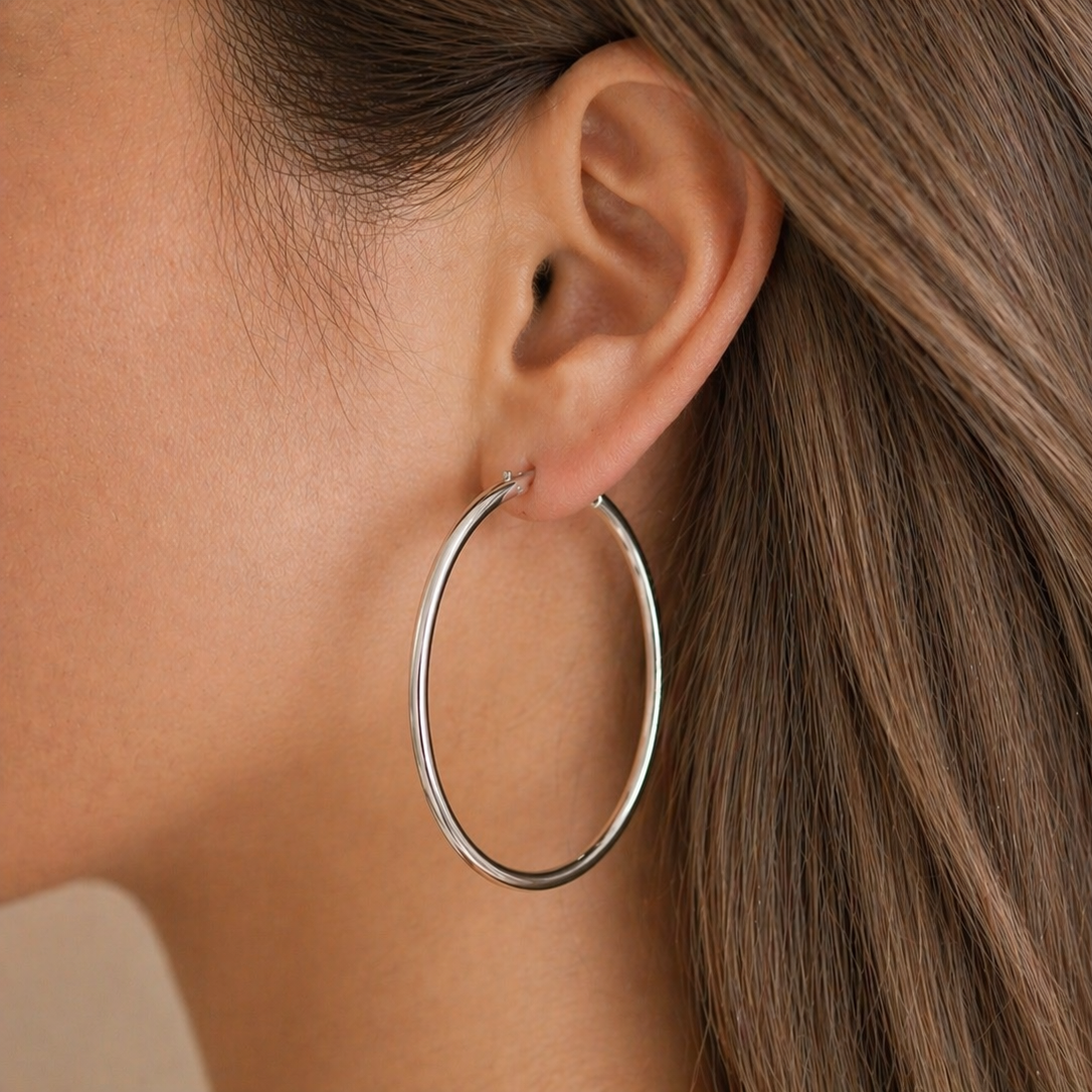Classic Hoop Earrings – White Gold Plated, 2.5/3/3.5/4.5 см