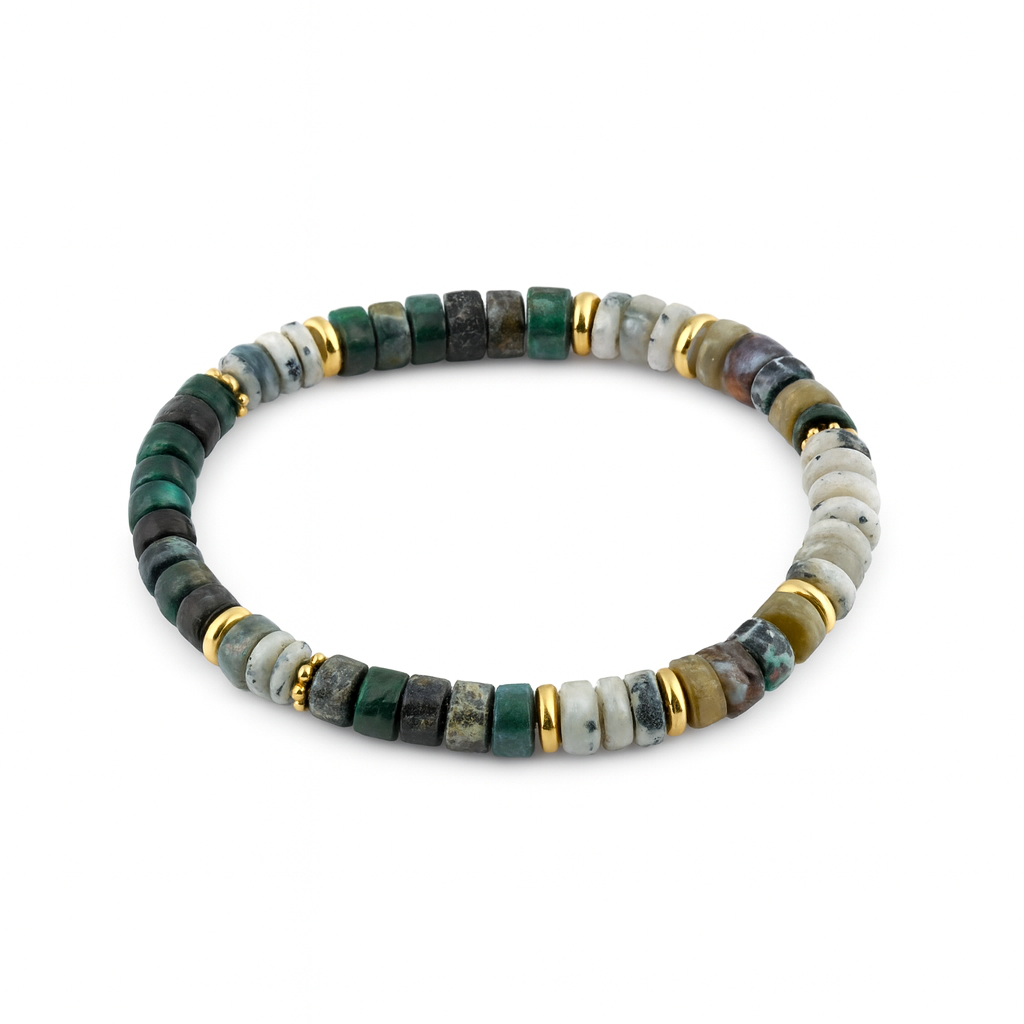 Women’s Natural Stone Beaded Bracelet with Gold Stainless Steel Accents