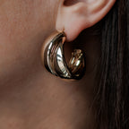 Gold Plated Chunky Hoop Earrings with Sterling Silver Post, 3 cm