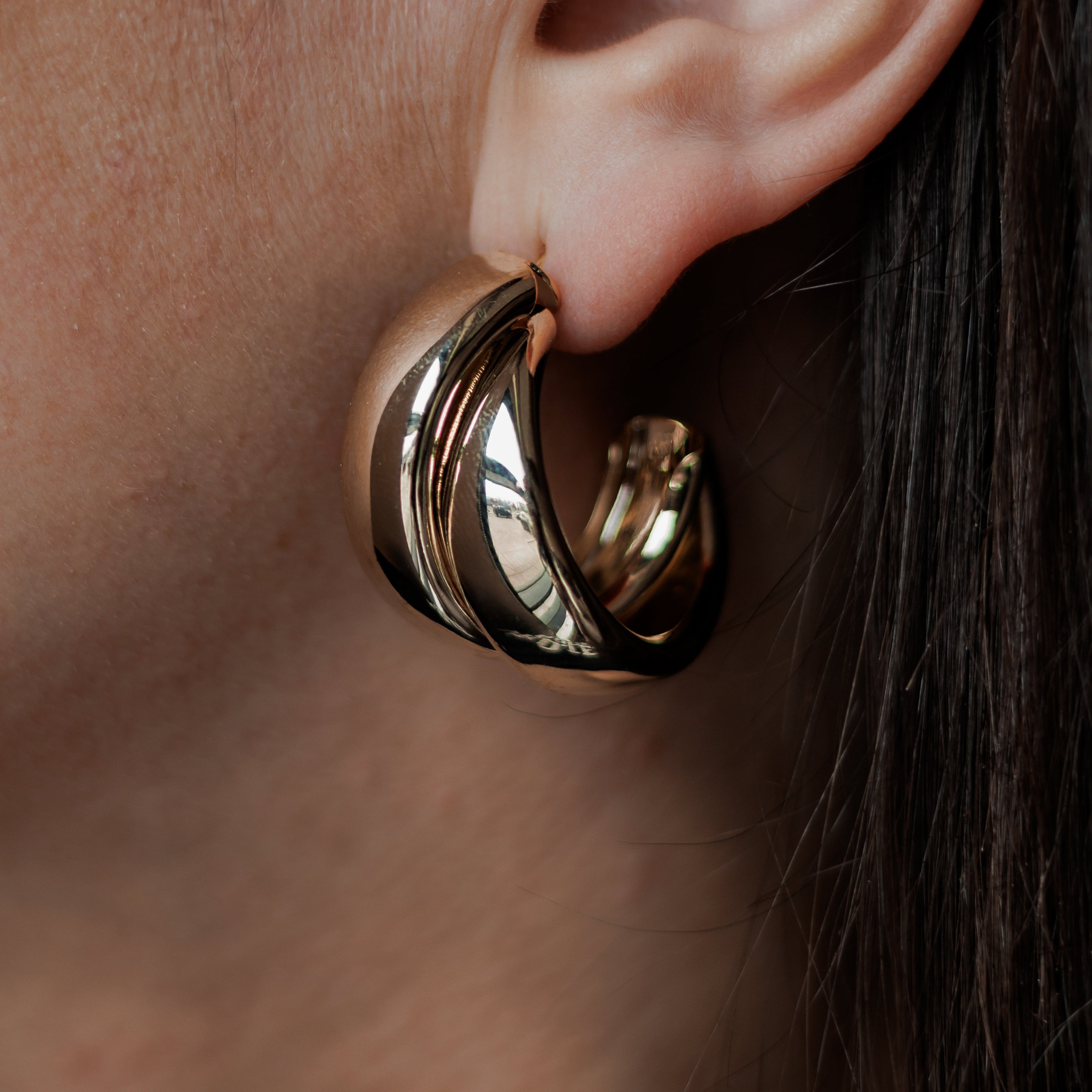 Gold Plated Chunky Hoop Earrings with Sterling Silver Post, 3 cm