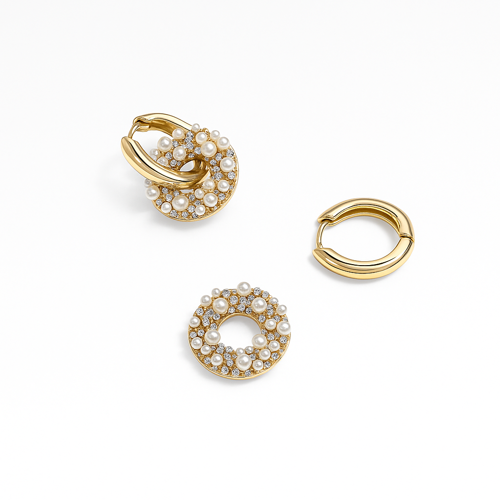 Gold Plated Hoop Earrings with Pearl Pendant, 2.7 cm