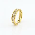 Gold Plated Adjustable Ring with Pearls and Cubic Zirconia