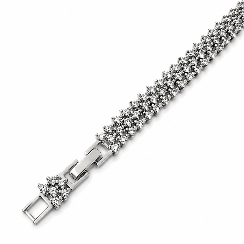 Rhodium Plated AAA CZ Statement Bracelet – Hypoallergenic Non-Tarnish Wedding Jewelry