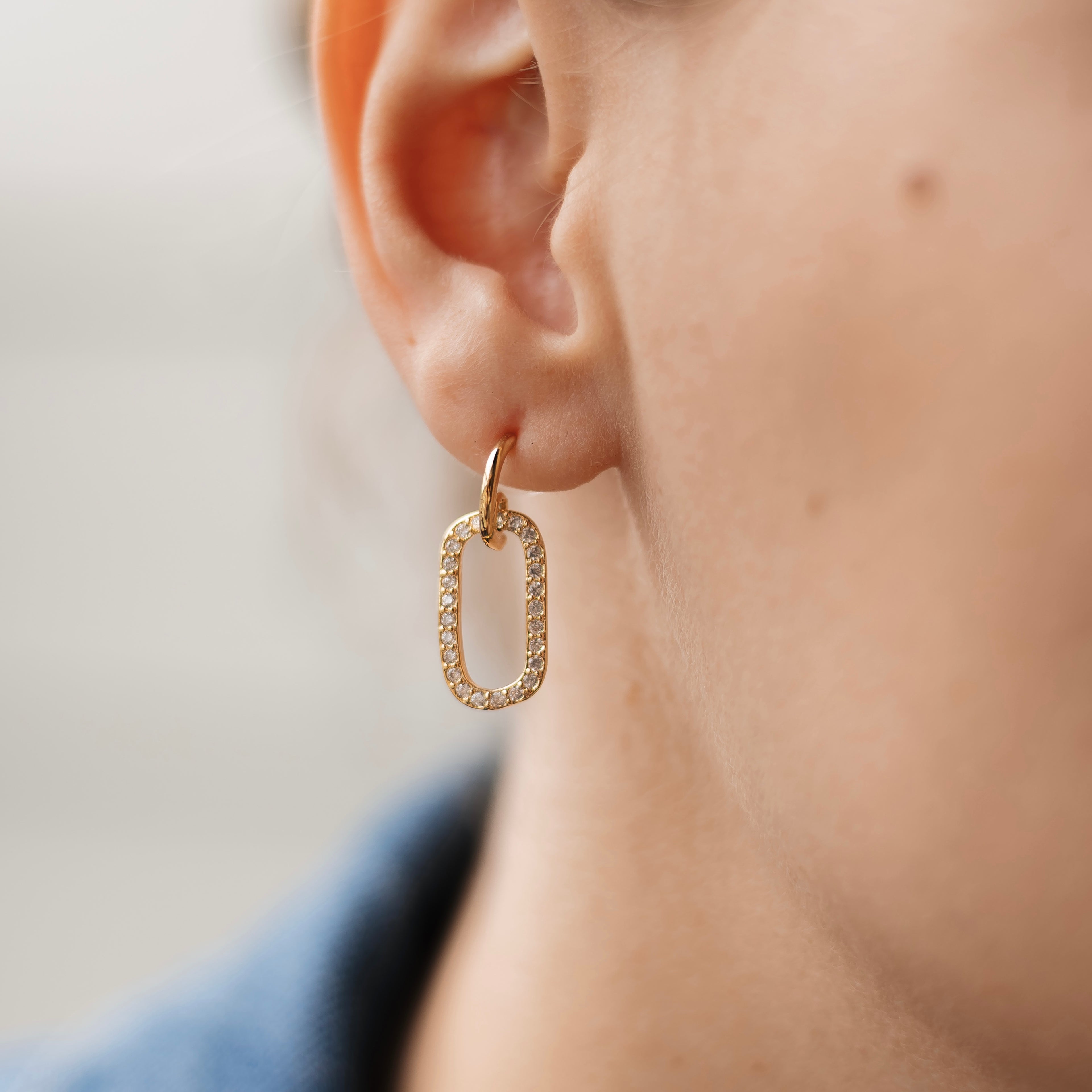 Gold Plated CZ Link Drop Earrings | Minimalist Stud Earrings