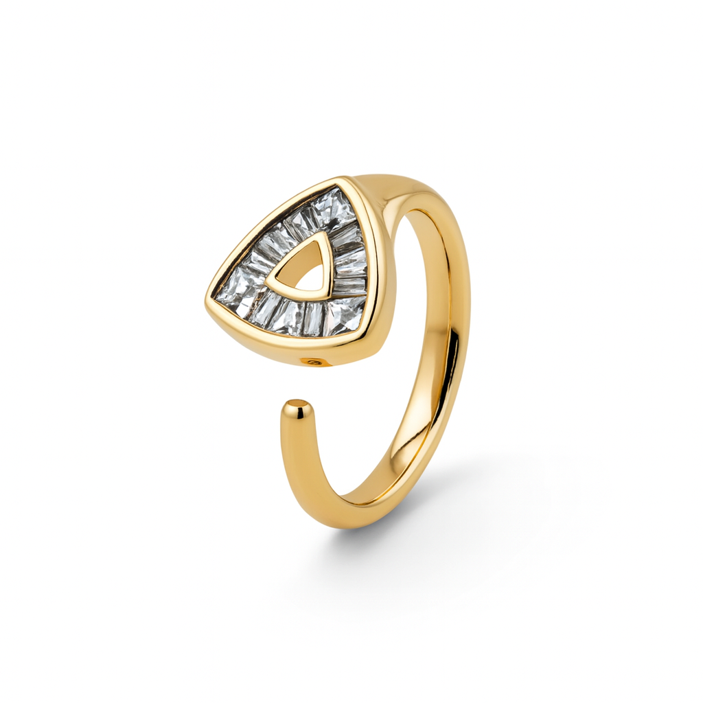 Rose Gold Plated Triangle Ring with Cubic Zirconia – Adjustable Sizes 7