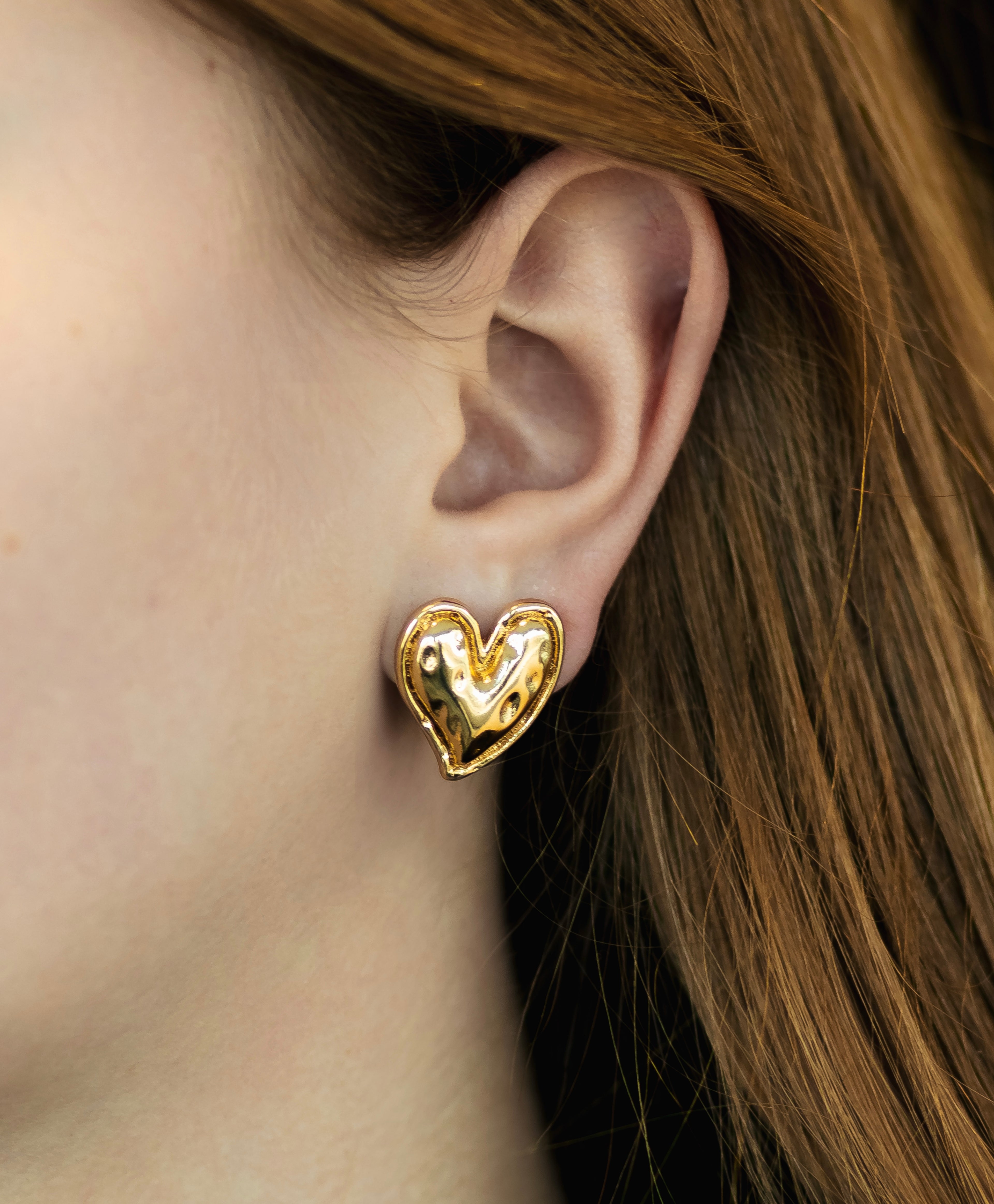 Heart-Shaped Gold Plated Stud Earrings by Sedy Jewelry