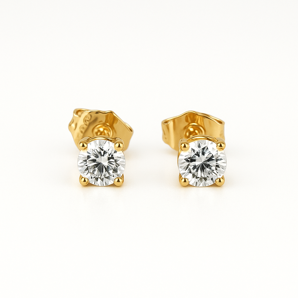 Gold Plated CZ Stud Earrings, Hypoallergenic 4mm
