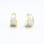Gold Plated Hoop Earrings with White Enamel, 2 cm