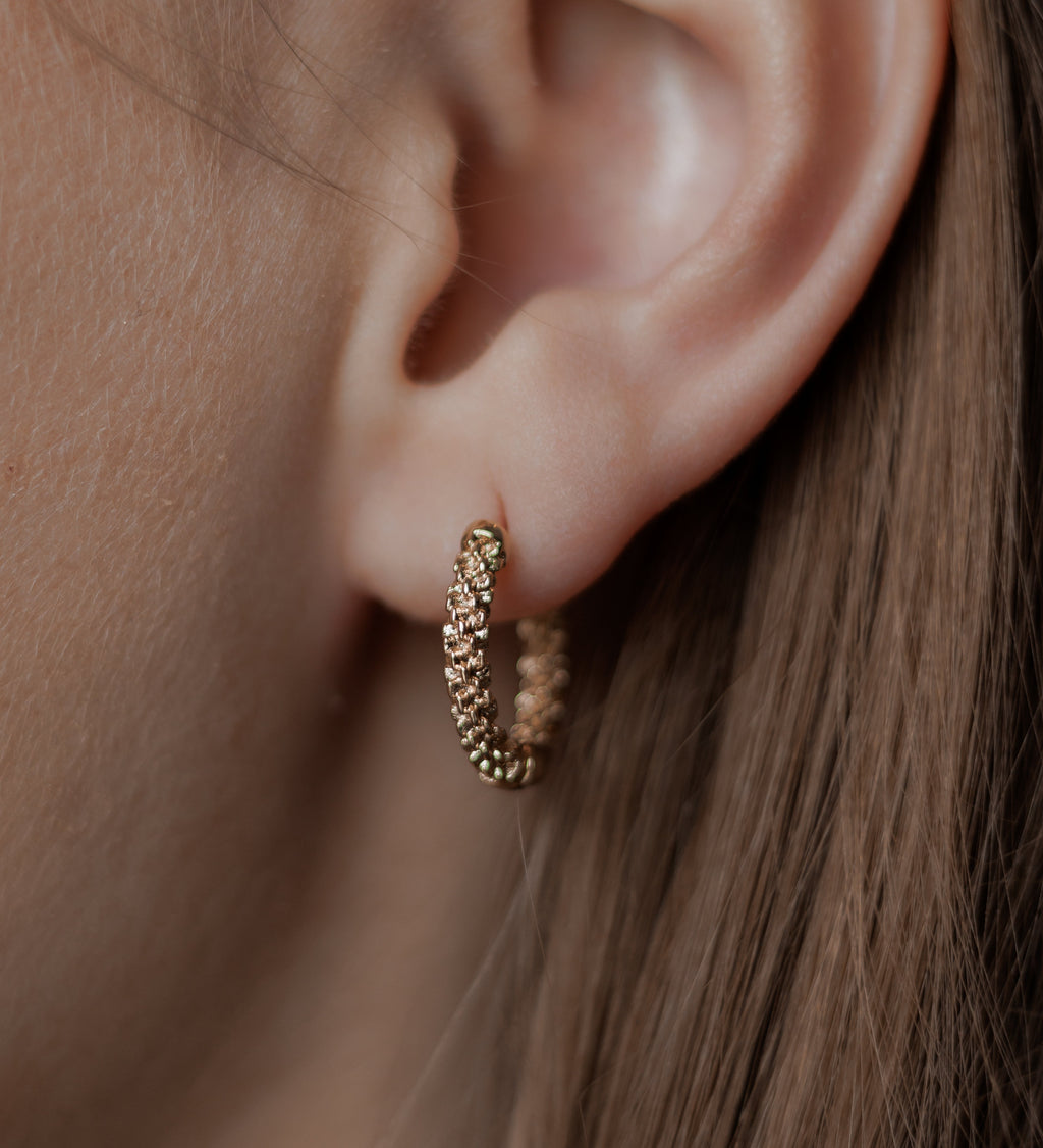 Sedy Jewelry Gold Plated Textured Hoop Earrings, 1.5 cm, Hypoallergenic