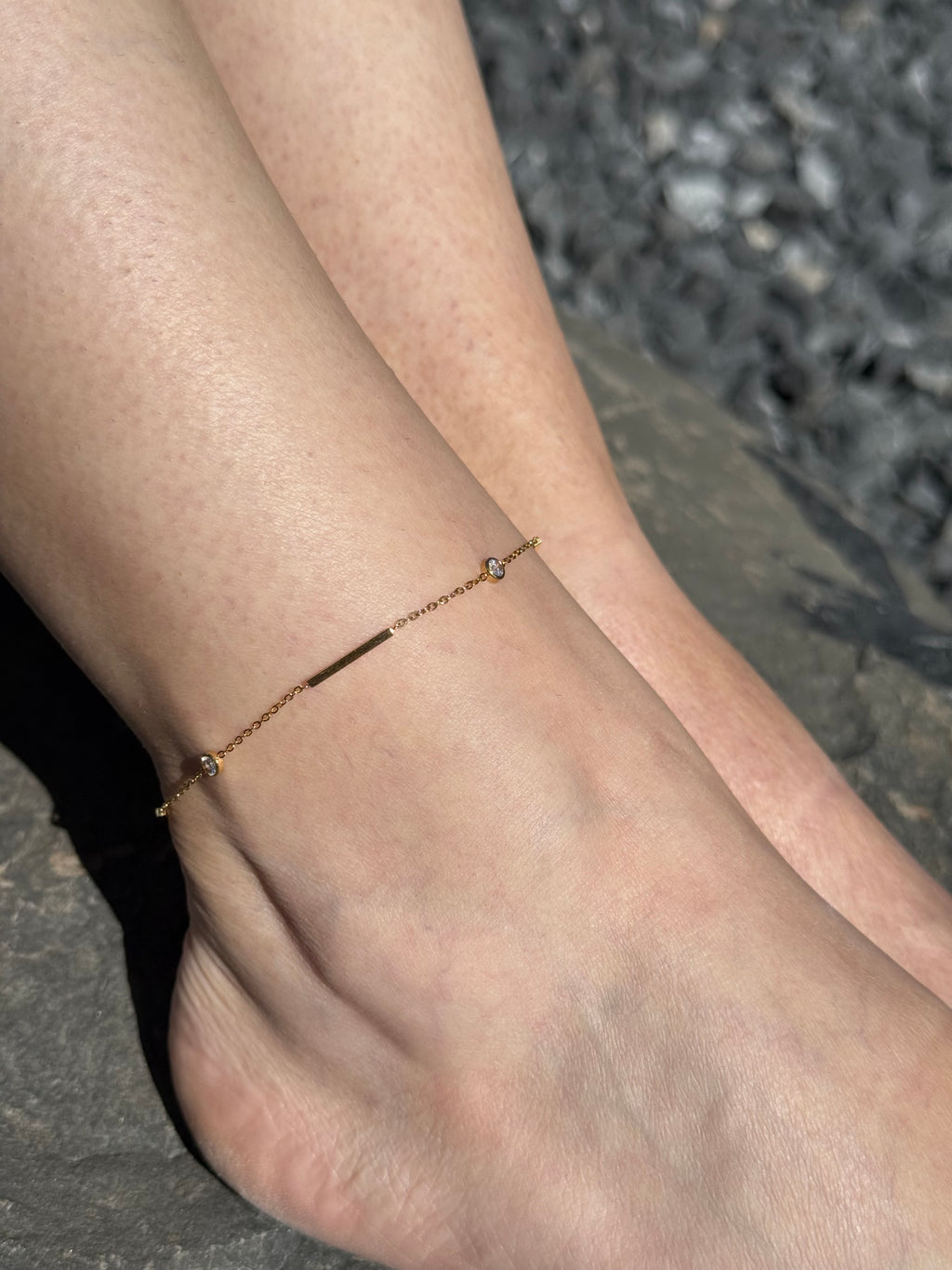 Minimalist CZ Bar Anklet – Stainless Steel, Adjustable 21+5 cm