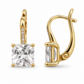 Square CZ Leverback Earrings with Sparkling Accents – Gold Plated Brass