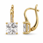Square CZ Leverback Earrings with Sparkling Accents – Gold Plated Brass