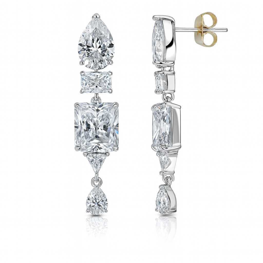 Long Cubic Zirconia Drop Earrings, Gold Plated or White Gold Plated, 5 cm
