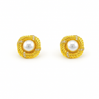 Pearl Stud Earrings Gold Plated 1.5cm CZ Statement Design