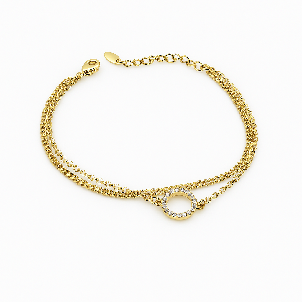 CZ Circle Charm Bracelet – Gold Plated or Rhodium, 16+5 cm