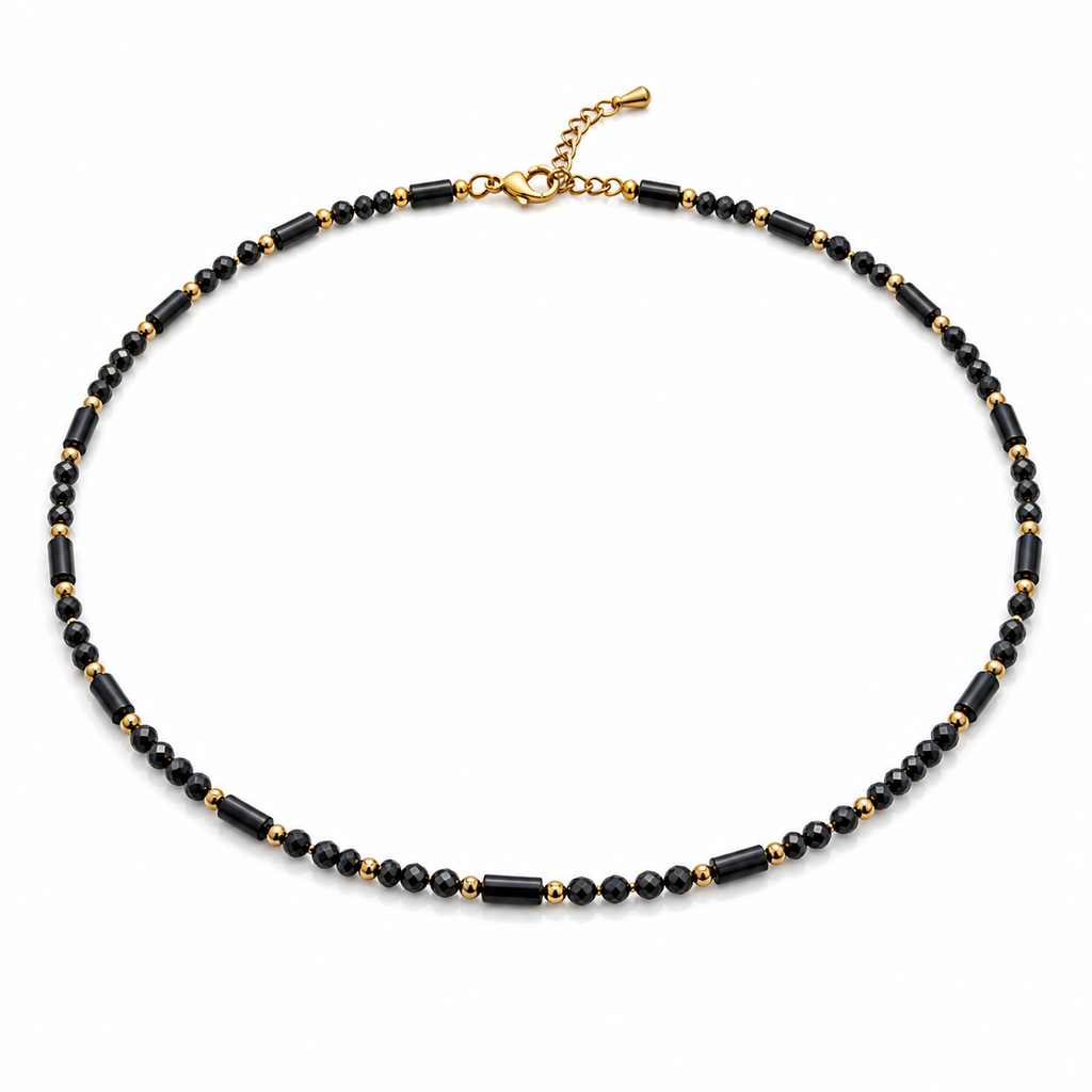 Natural Gemstone Beaded Necklace for Women – Spinel, Amazonite, Malachite, Apatite & Agate, Gold Plated Stainless Steel, 38+5 cm