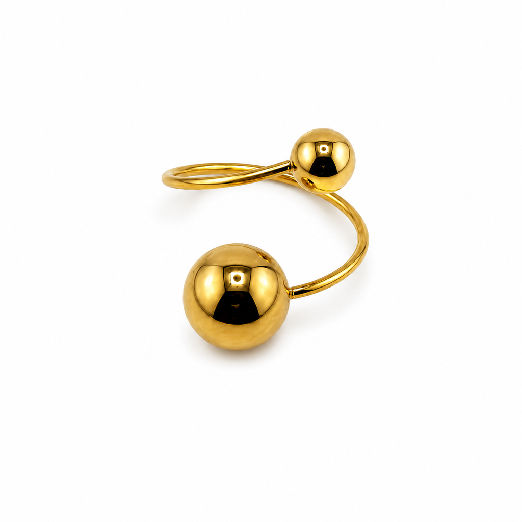 Gold Plated Stainless Steel Double Ball Open Ring