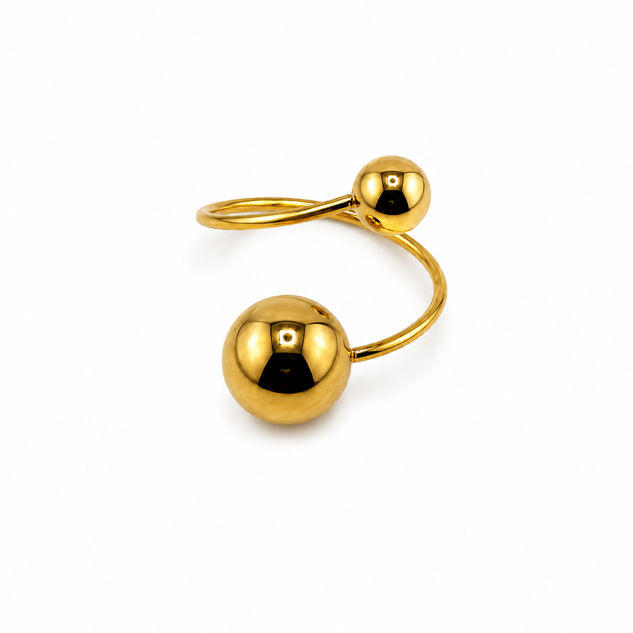 Gold Plated Stainless Steel Double Ball Open Ring