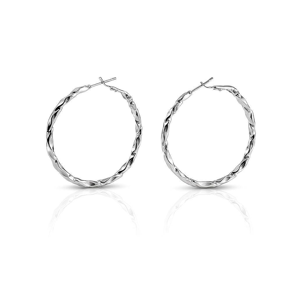 Twisted Hoop Earrings Rhodium Plated Brass 4 cm / 1.57 in