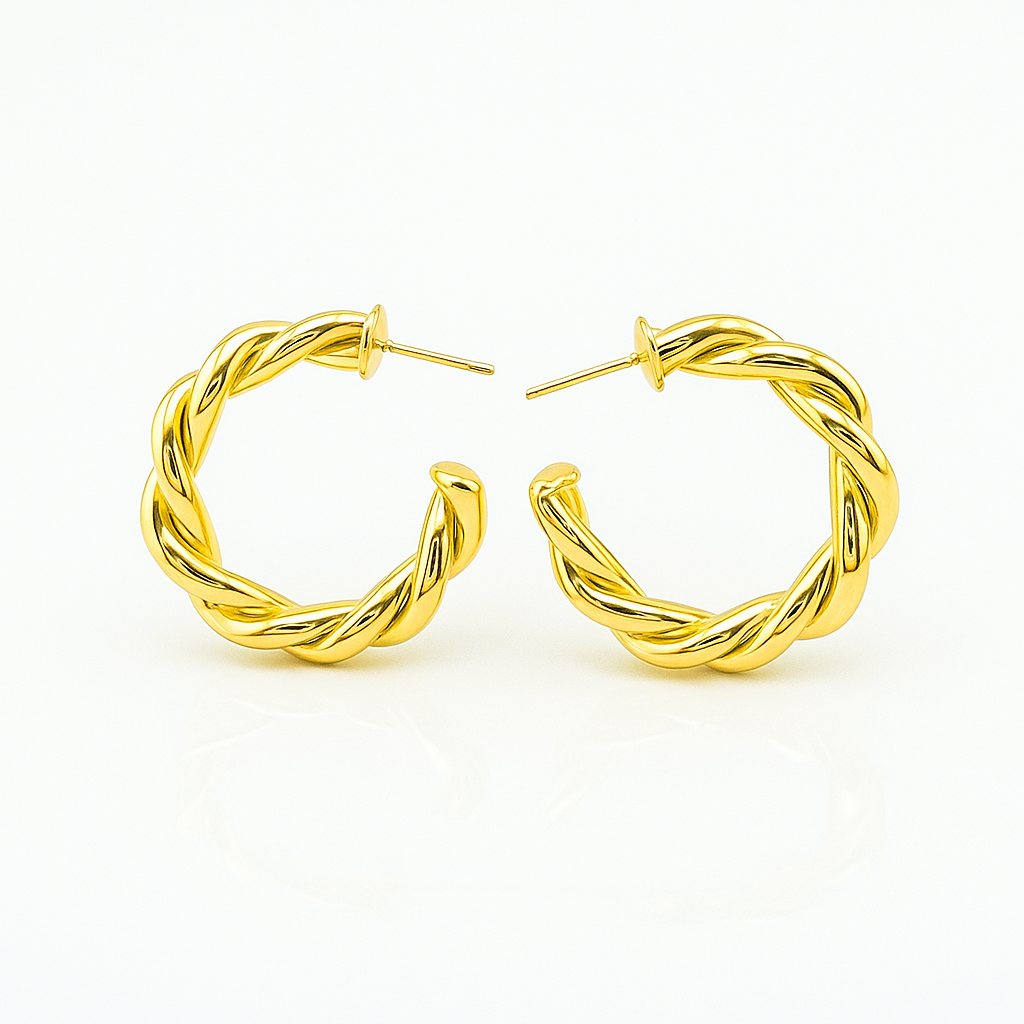 Twisted Hoop Earrings | Gold Plated Hoops with Sterling Silver Post 3.5 cm