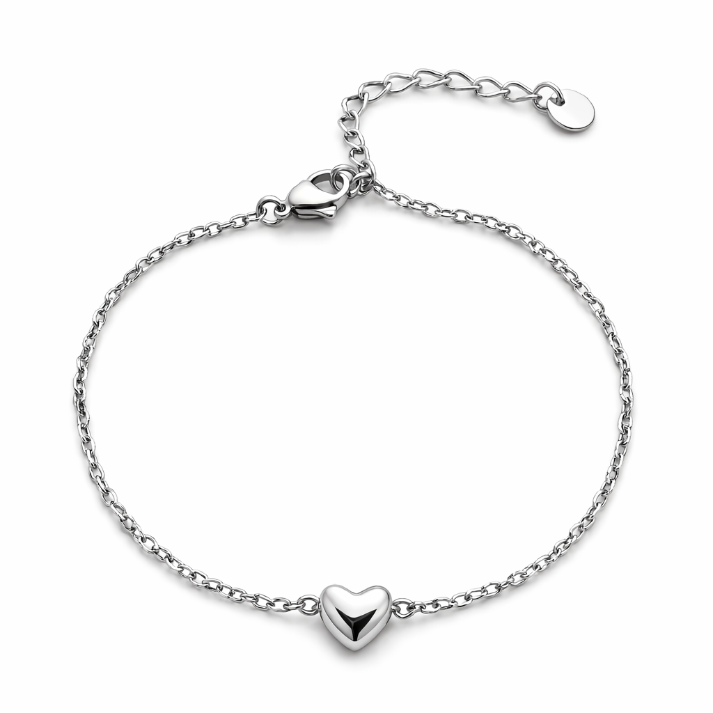 Heart Anklet – Stainless Steel, Adjustable 21+5 cm