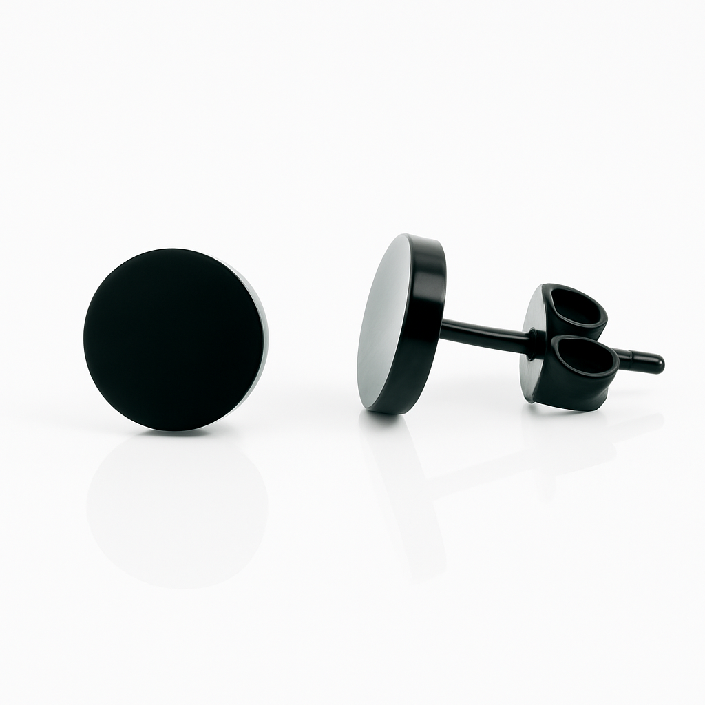 Black Rhodium Plated Stud Earrings, 6mm Round, Hypoallergenic