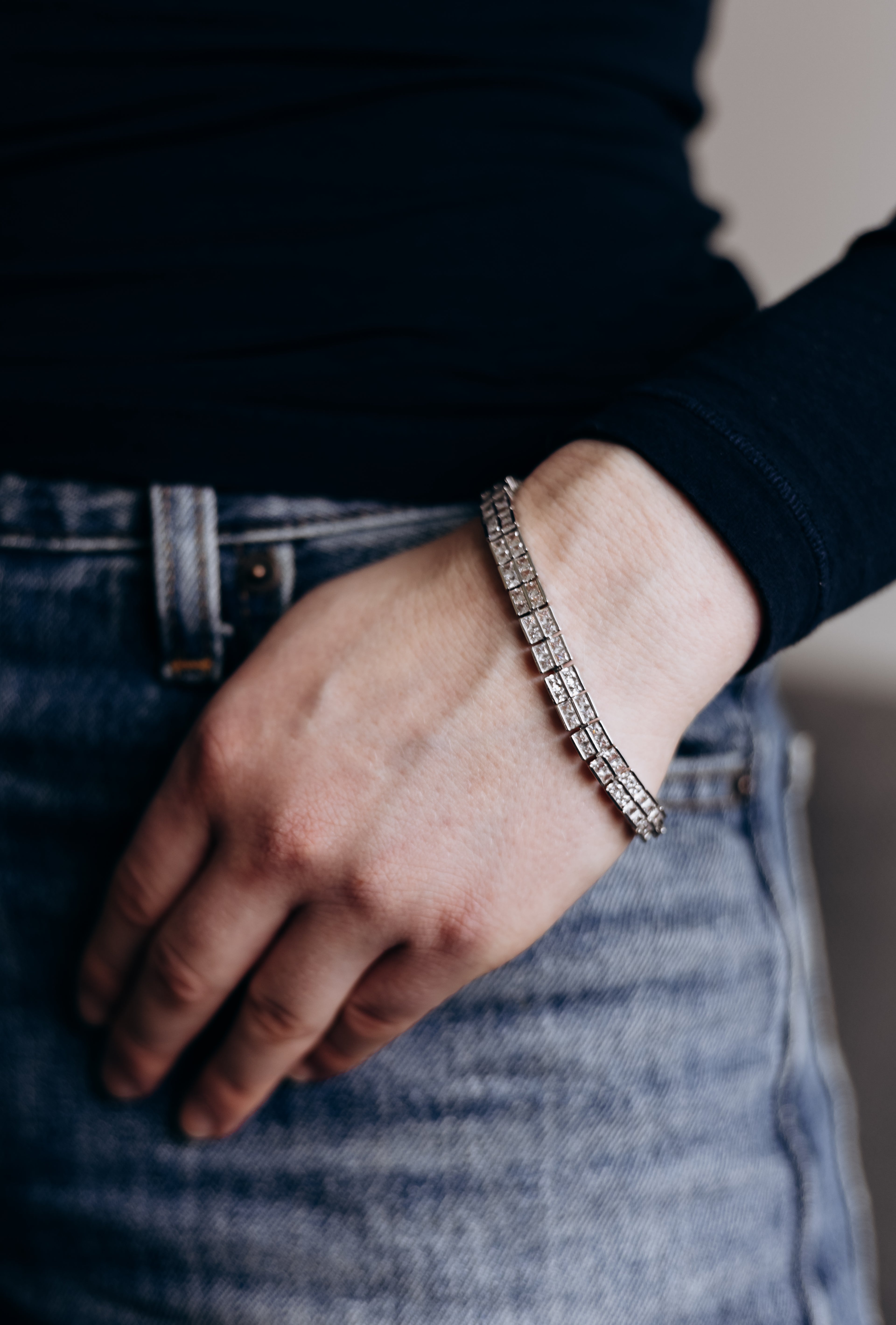Silver Rhodium Plated Cubic Zirconia Double Row Tennis Bracelet 17 cm Box Clasp