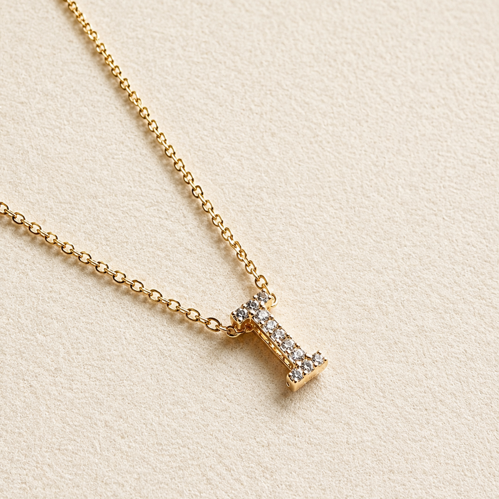 Personalized Initial Letter Necklace in 925 Sterling Silver | Gold Plated CZ Alphabet Pendant | 40+5 cm
