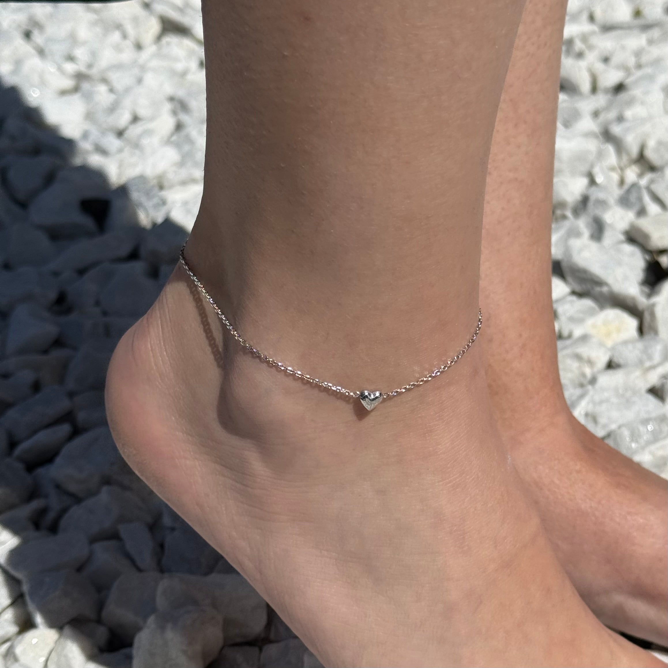 Heart Anklet – Stainless Steel, Adjustable 21+5 cm