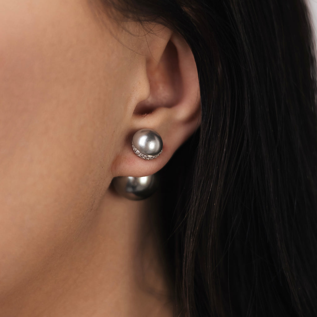 Double Ball Stud Earrings with Sterling Silver Post, 3 cm