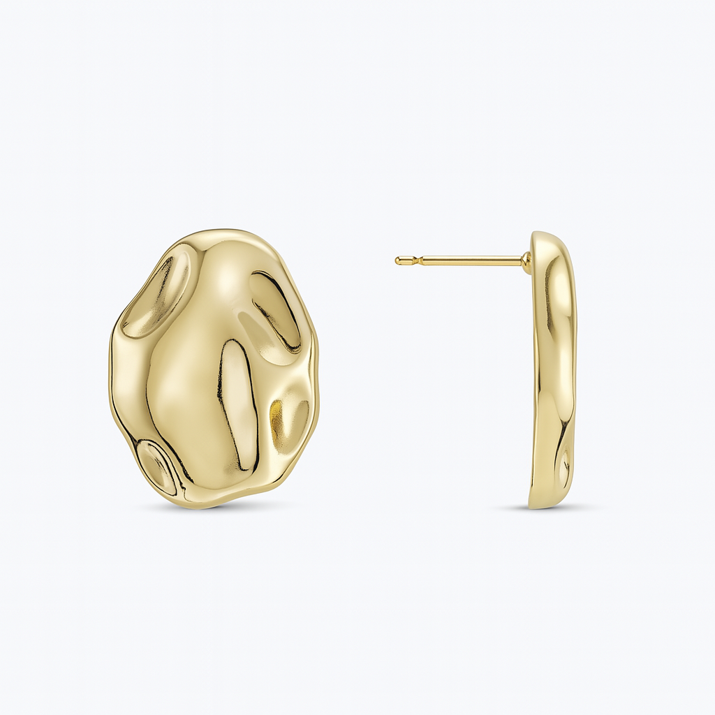 Organic Gold Plated Stud Earrings, Textured Design, 3 cm