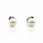 Rhodium Plated Pearl Stud Earrings – 5mm Hypoallergenic Waterproof Earrings