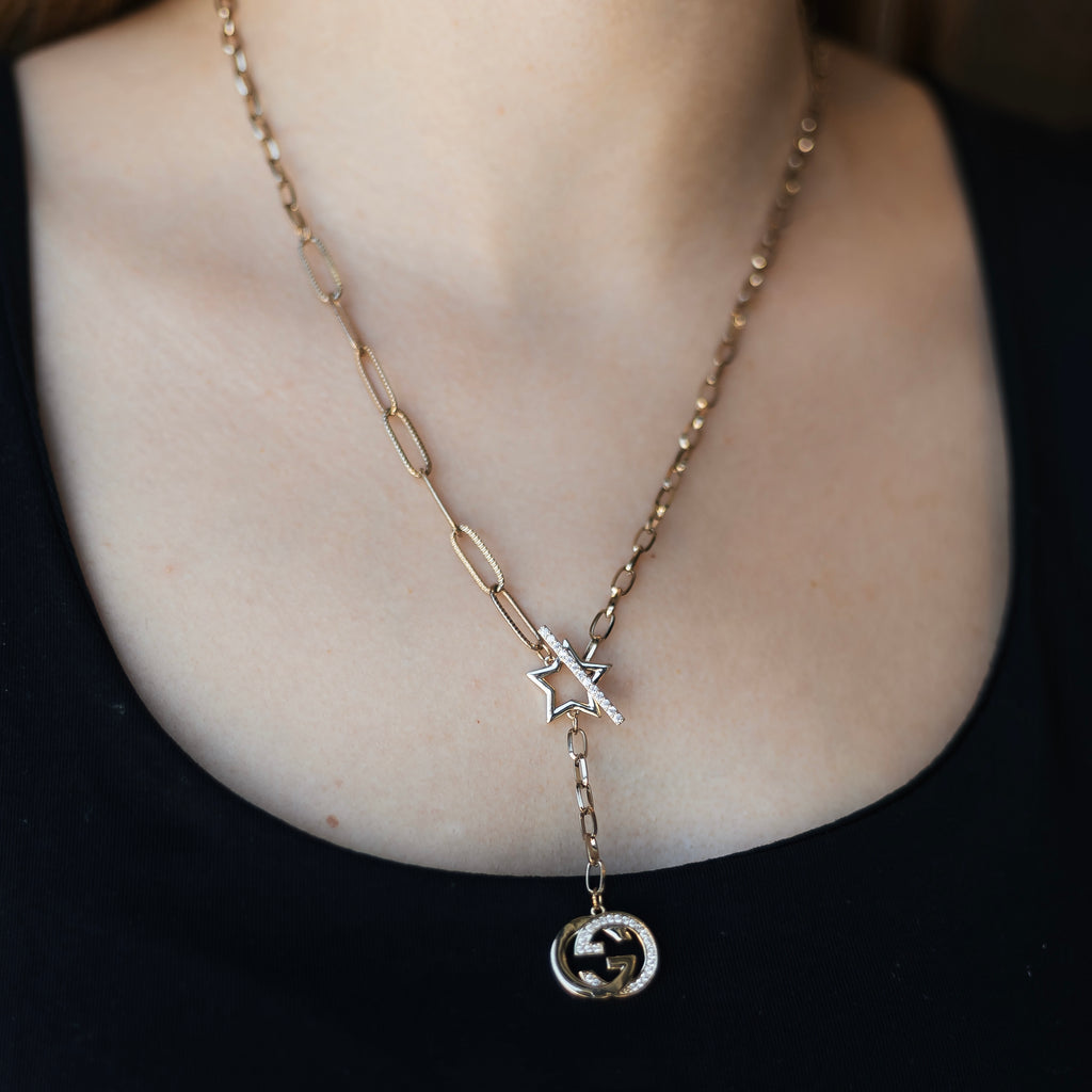 Rose Gold Plated Pendant Necklace – Statement Chain Necklace 45+5 cm