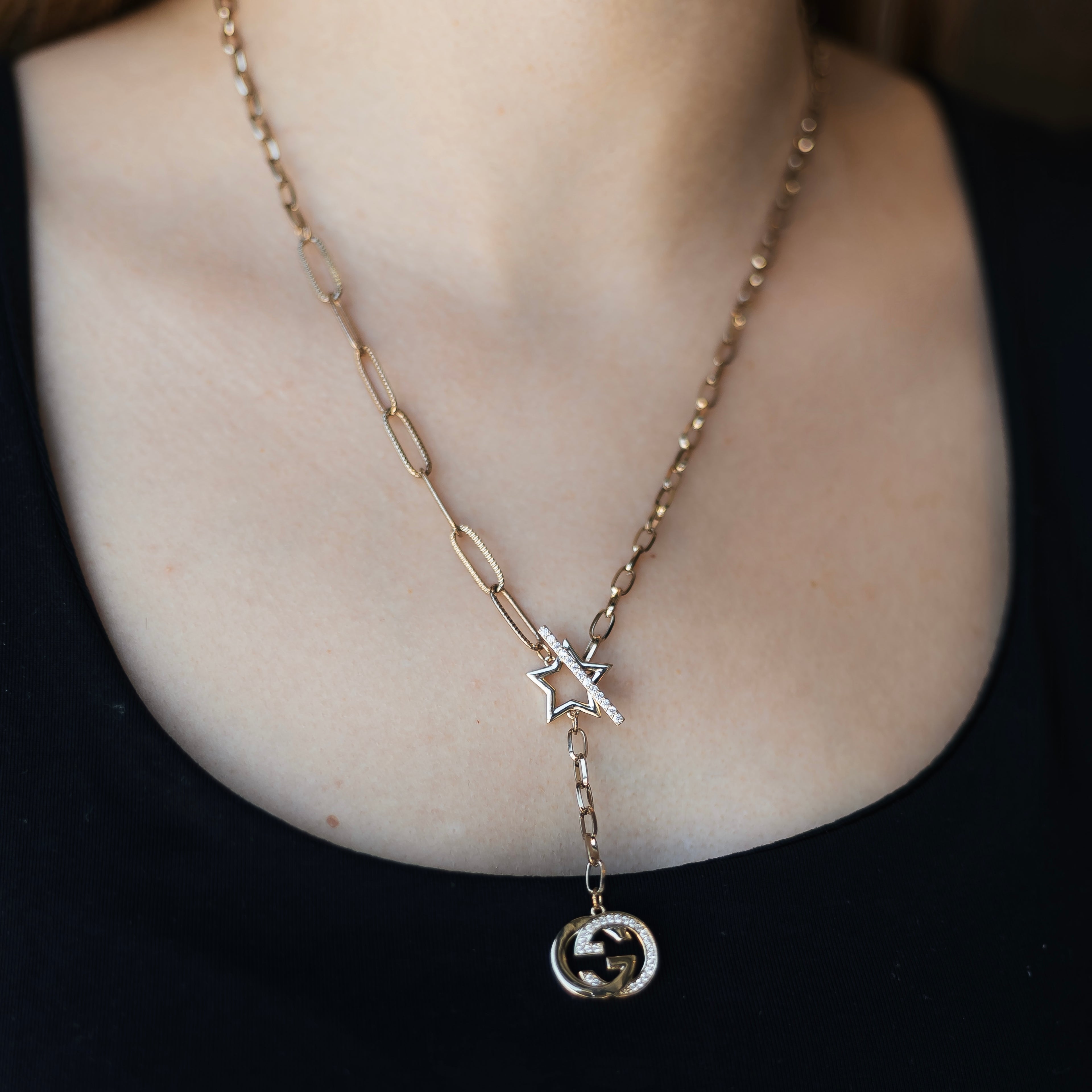 Rose Gold Plated Pendant Necklace – Statement Chain Necklace 45+5 cm