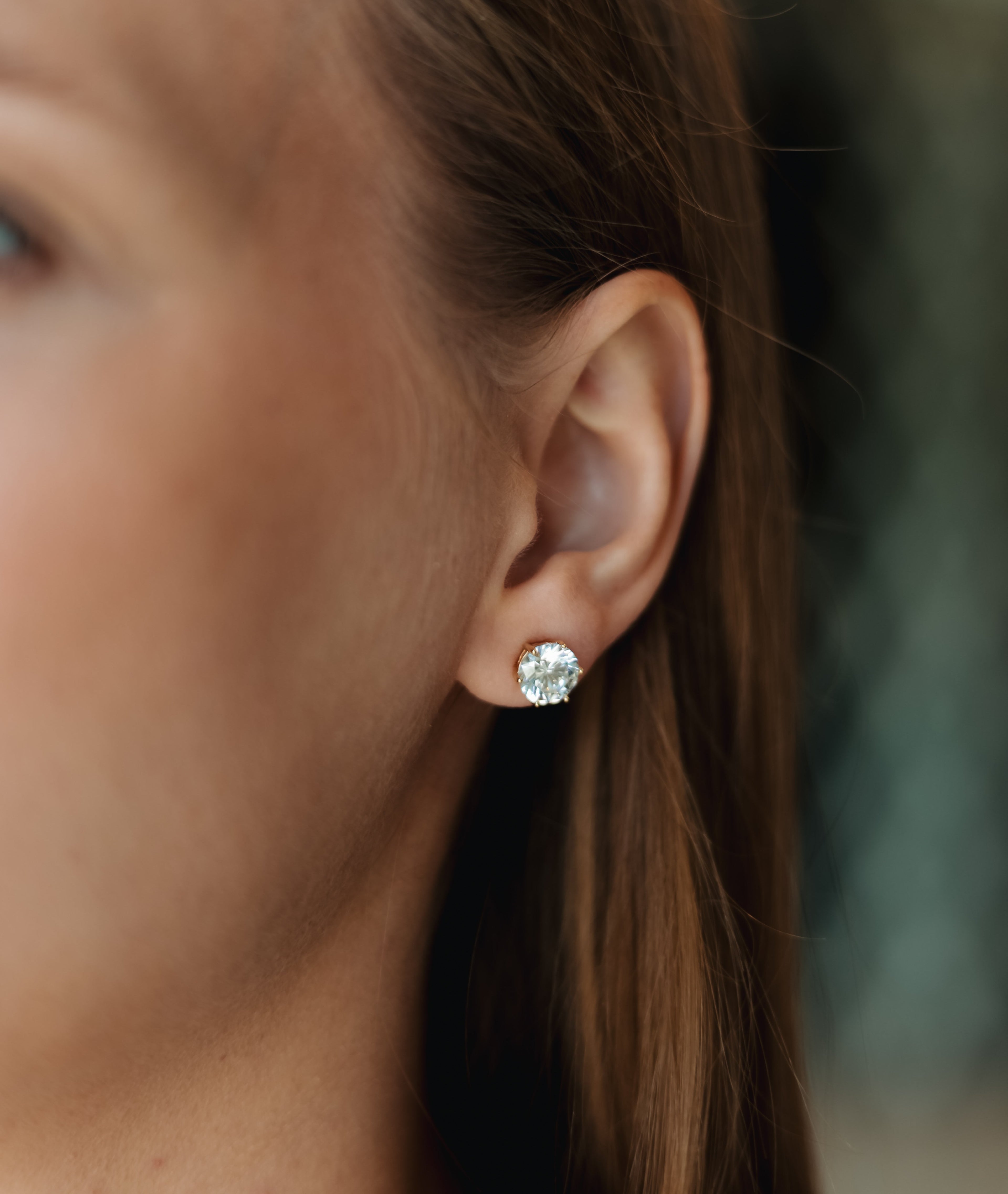 Gold Plated Round CZ Stud Earrings, 8mm, Hypoallergenic Post