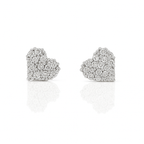 Rhodium Plated Heart-Shaped Stud Earrings with CZ Stones