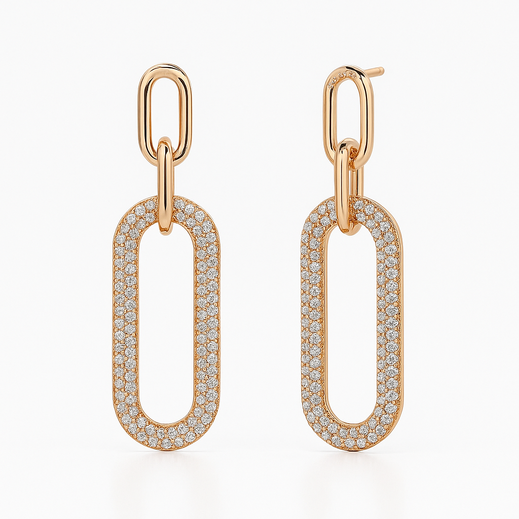 Rose Gold Plated Oval Link Drop Earrings with Cubic Zirconia