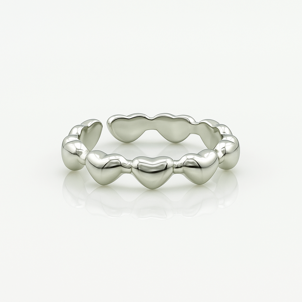 Heart Band Ring – Rhodium Plated Adjustable Silver Ring