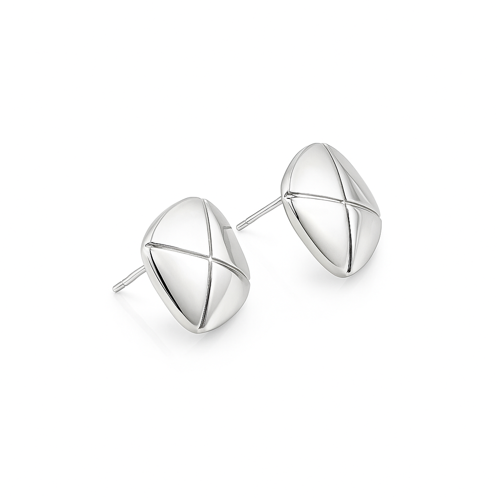 Square Stud Earrings, Gold or White Gold Plated, 1.5 cm