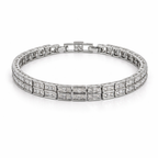 Rhodium plated silver double row tennis bracelet with clear cubic zirconia stones and box clasp, 17 cm length with extender.

