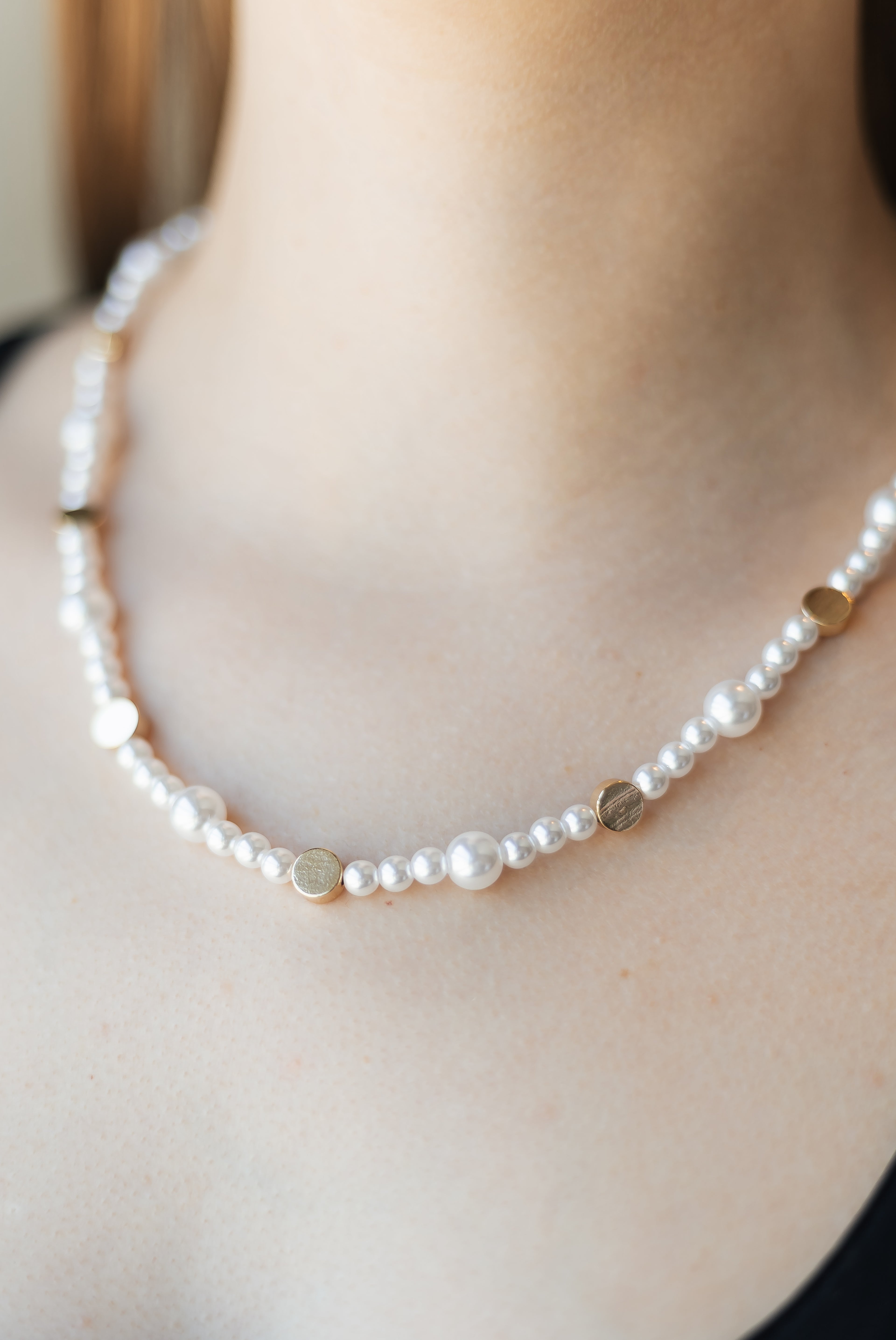 Gold Plated Pearl Beaded Necklace – Statement Pearl Necklace 45+5 cm