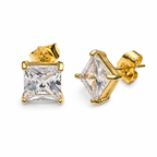 Gold Plated 8 mm Square CZ Stud Earrings – Princess Cut