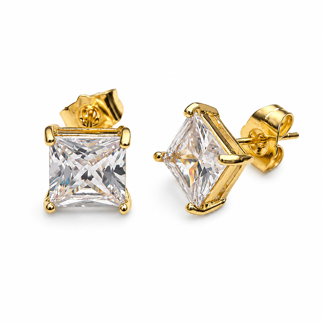 Gold Plated 8 mm Square CZ Stud Earrings – Princess Cut