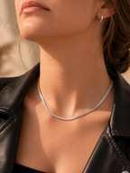 Sterling Silver Snake Chain Necklace 4mm | Rhodium Plated 925 Silver Chain | 40+5 cm | Hypoallergenic Minimalist Necklace for Women