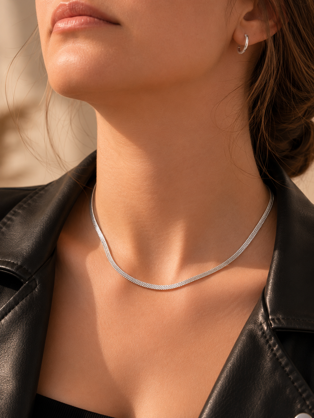 Sterling Silver Snake Chain Necklace 4mm | Rhodium Plated 925 Silver Chain | 40+5 cm | Hypoallergenic Minimalist Necklace for Women