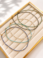 Natural Gemstone Beaded Necklace for Women – Spinel, Amazonite, Malachite, Apatite & Agate, Gold Plated Stainless Steel, 38+5 cm